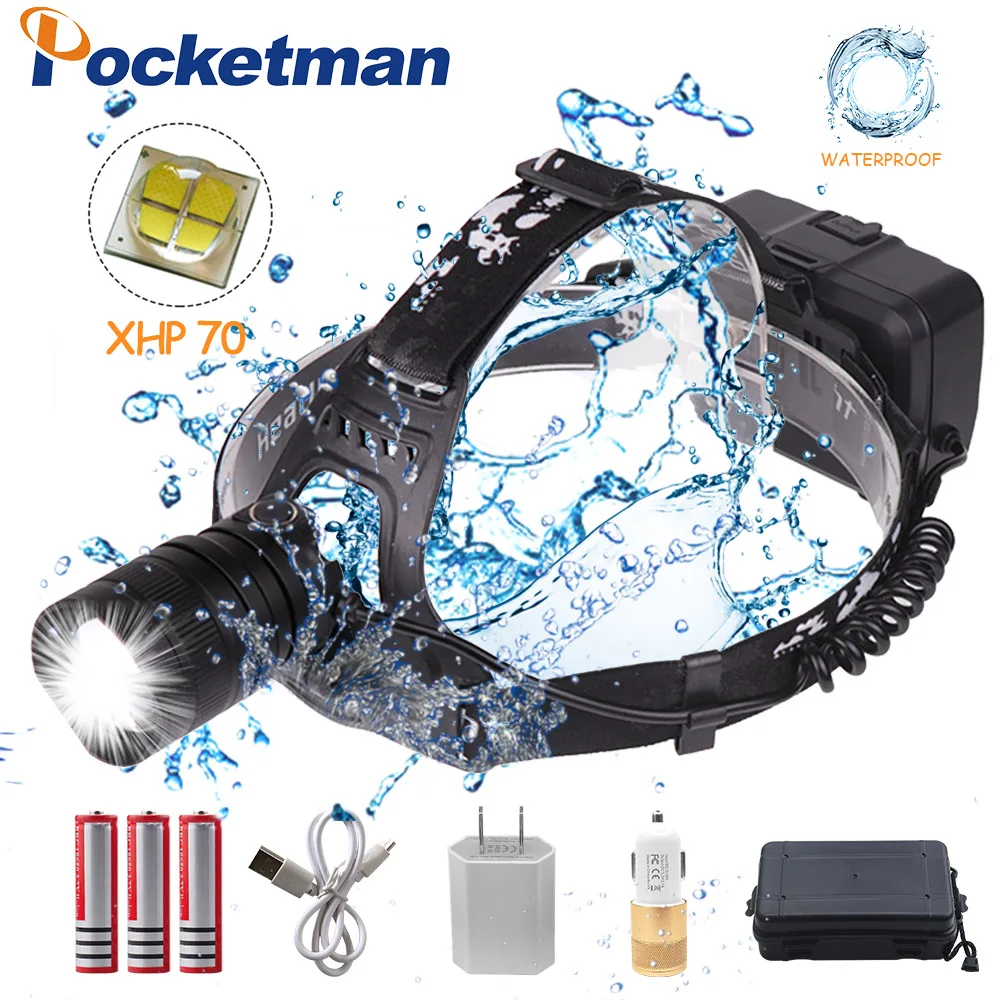 

Pocketman XHP70 powerful Headlight 42000lm power Led headlamp head lamp flashlight torch zoom Head light for Camping By 3*18650