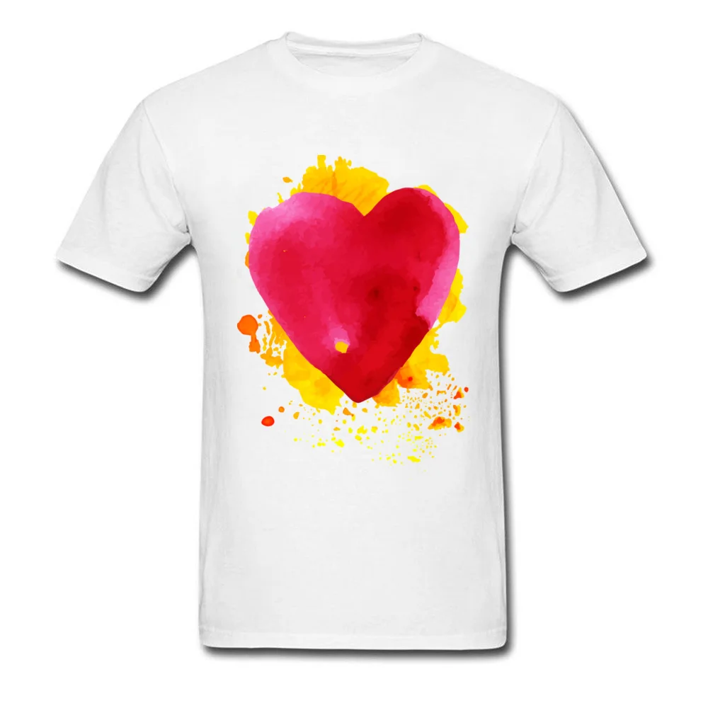 Round Neck Watercolor painted red heart All Cotton Men's T Shirt Casual Short Sleeve Tops Shirt Prevalent Leisure Sweatshirts Watercolor painted red heart white