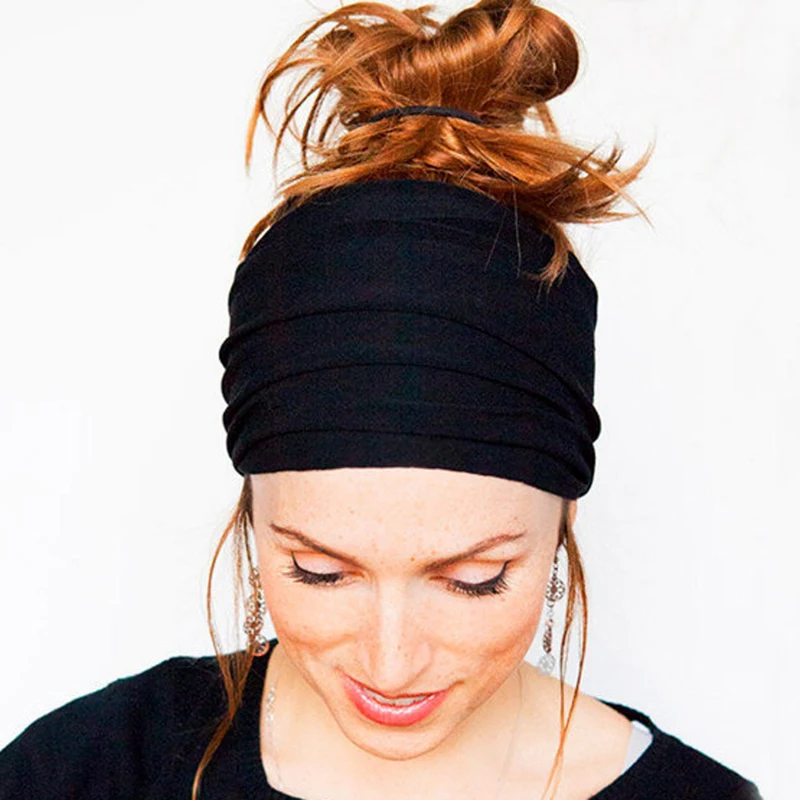 Однотонная широкая Лоскутная хлопковая Спортивная Повязка для головы для женщин и взрослых эластичная повязка Головные уборы аксессуары для волос