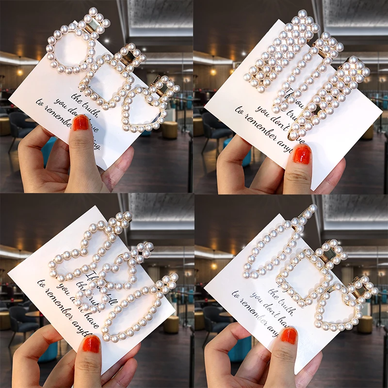

Pearl Metal Hair Clip Women Hollow Heart Handmade Pearl Flower Geometric Hairpin For Women Girls Wedding Party Hair Accessories