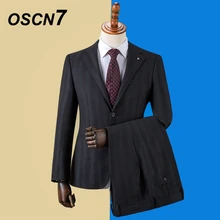 OSCN7 Костюмы Под заказ в полоску для мужчин, приталенный костюм для свадебной вечеринки, мужской костюм, модный костюм из 3 предметов, блейзер, брюки, жилет, DM-023