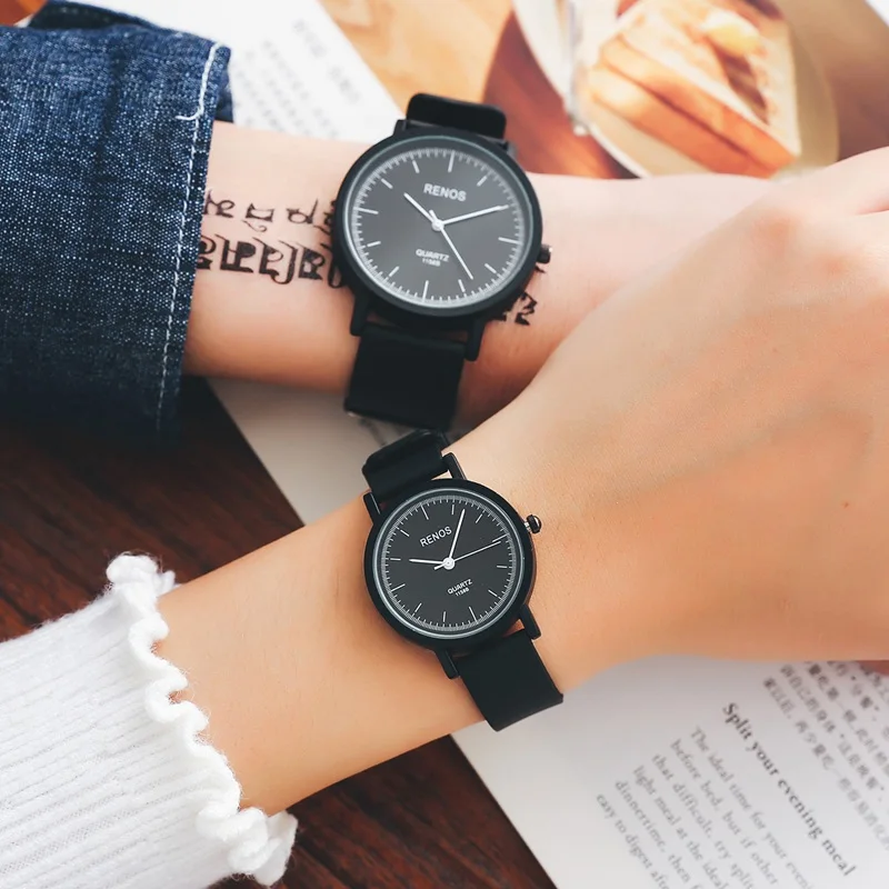Женские часы RENOS изысканные популярные простые черные белые наручные модные