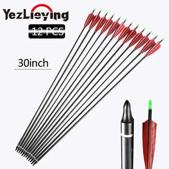 

6/12PCS 30-Inch Pure Archery Carbon Arrow 500 Spine Diameter 8mmRed Turkish True Feather for Recurve/Compound Bow Hunting