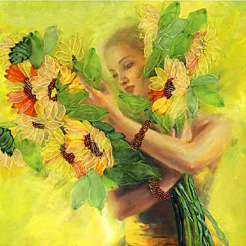 

100% Full 5D Diy Daimond Painting Cross-stitch "Girl Holding Sunflower" 3D Diamond Painting Round Rhinestone Painting Embroidery