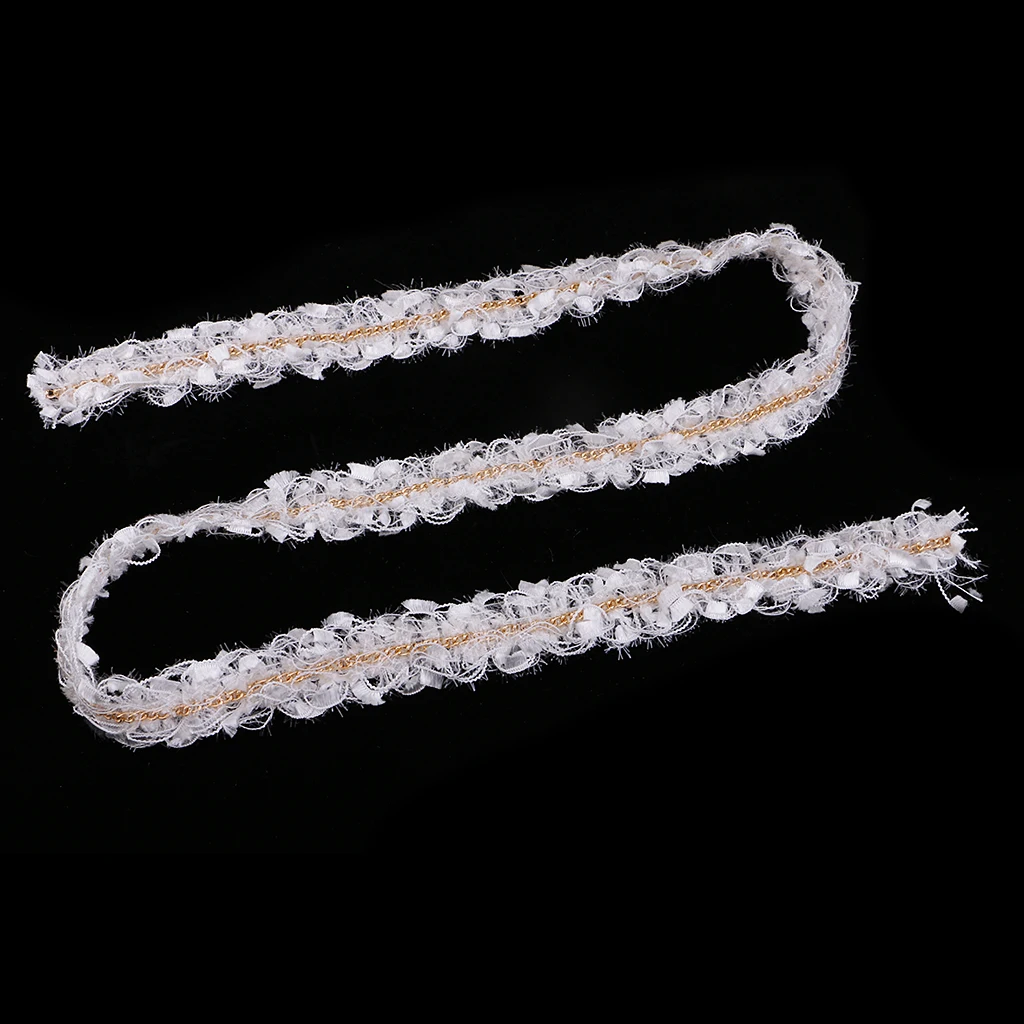 fityle 1 Yard Polyester Material Hairy Design Ribbon Chain Lace Sewing Embellishment 35mm For Bag, Clothes, Headwear.