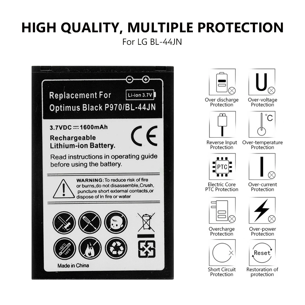 1 шт. BL 44JN 1600 мА/ч высокое качество BL44JN Li Ion Батарея для LG L5 C660 P693 P698 E610 E615 E612 E400