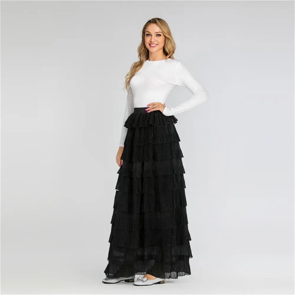 Spring High Waist Multi-color Patchwork Cakee Layered Maxi Long Skirt Women Elegant Long Sweet Long Tiered Skirt Girl