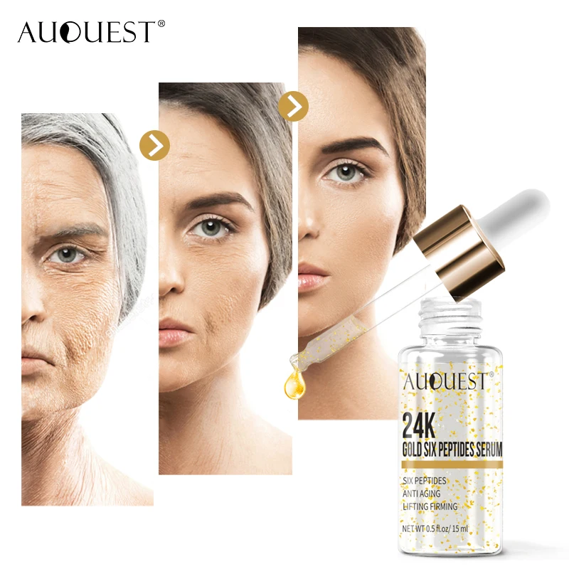 

AuQuest 24K Gold Six Peptides Serum Wrinkles Remove Anti-aging Lifting Firming Essence Collagen Facial Solution Skin Care