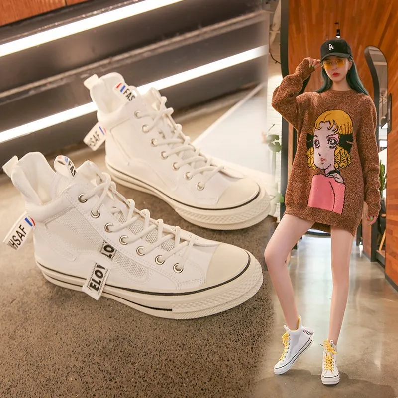 

2019 spring and summer new high-top flat mesh breathable Lok Fu shoes casual single shoes tide shoes colorful shoes shoes