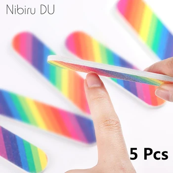 

5 pcs/lot Rainbow Mini Nail File Block Sanding Buff Remove Acrylic Gel Polish Disposable Nail Files for Manicure Pedicure Tool