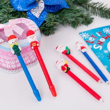 

200pcs Christmas Snowman soft ceramic ball pen Cartoon Christmas Santa Claus Crutches style ballpoint office school supplies