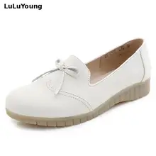 Натуральная кожа; Новинка года; сезон весна-осень; белые туфли для медсестры; женские повседневные туфли-оксфорды на плоской подошве