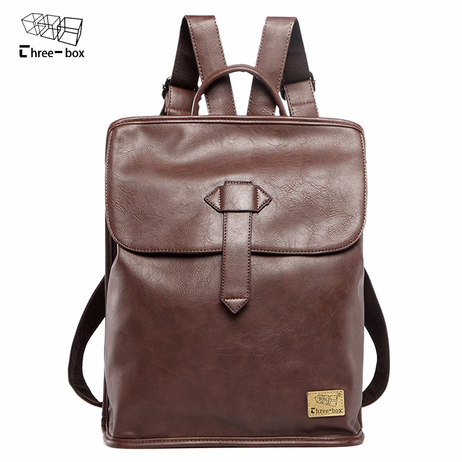 Western College Style PU Leather Men Black 14 inches Rucksack Fashion