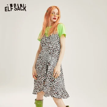 

ELFSACK Cotton Letter Print Pullover & Leopard Strap Dress 2019 Summer Fashion Casual Streetwear Women Two-Piece Sst