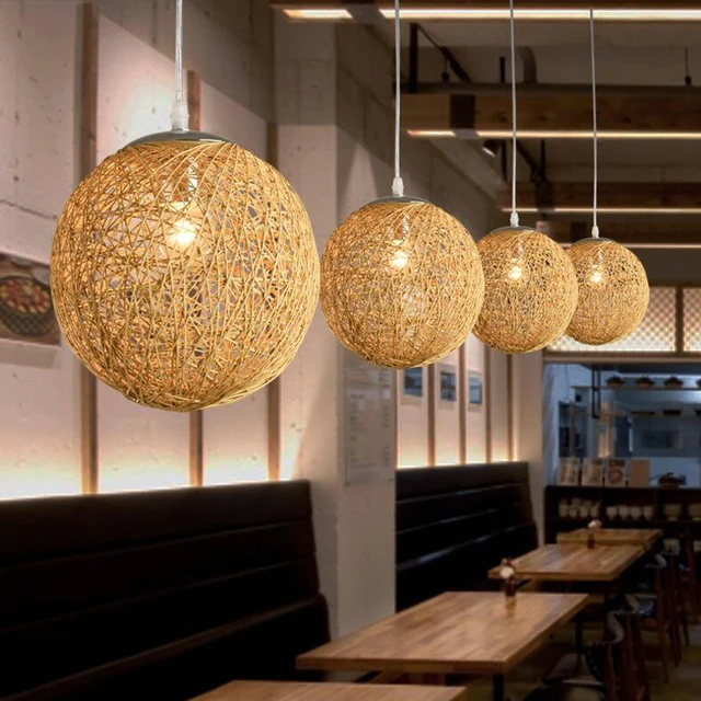 Rotan Bidang Pasta Bola  E27 LED Pendant Light Kepribadian 