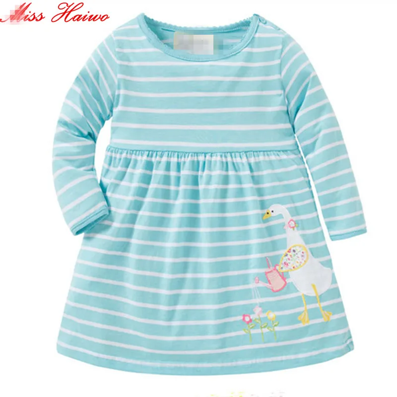 

Miss Haiwo Fall Kids Stripes Dresses For Girls Cotton Baby Girl Clothes Quack Embroidery Girls Long Dress Children's Clothing