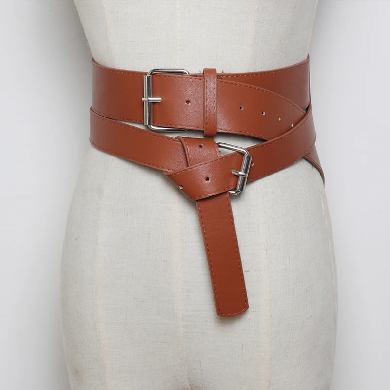 

2019 fashion Vintage Metal Pin Buckle wide belt Casual dress accessories leather double Buckle Designer Belts Strap For Women