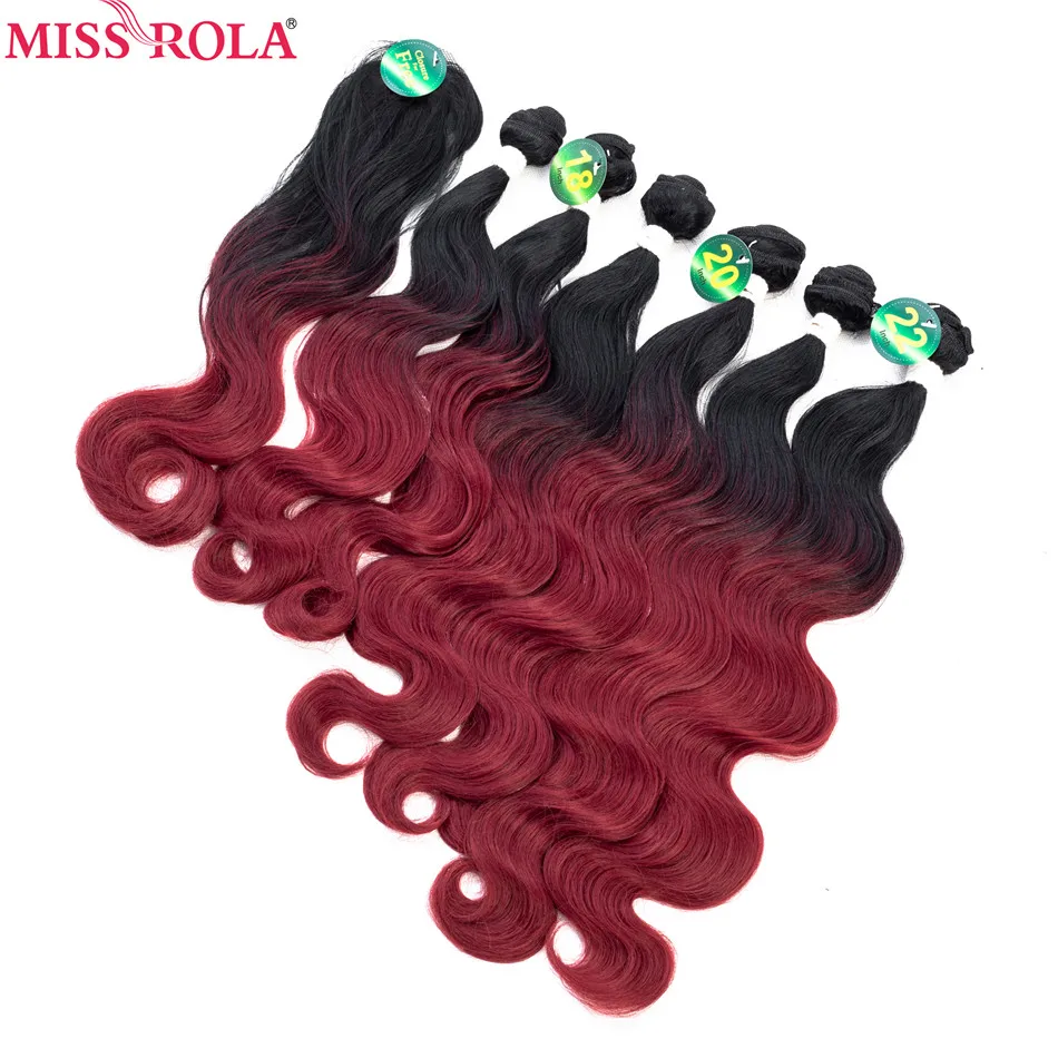 Ombre Synthetic Hair Extensions Body Wave Bundles T1B-30 6pcs 18-22'' Weaves Free Closure