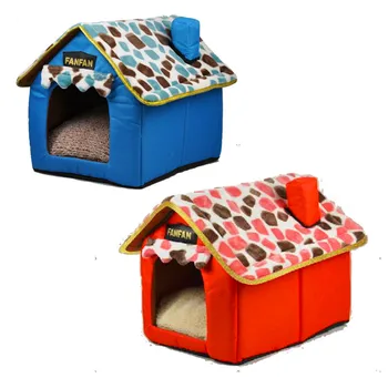 

Pet bed dog cat tent house Kennels for small dog Soft puppy Bed teddy indoor House Colorful stone chimney with zipper detachable