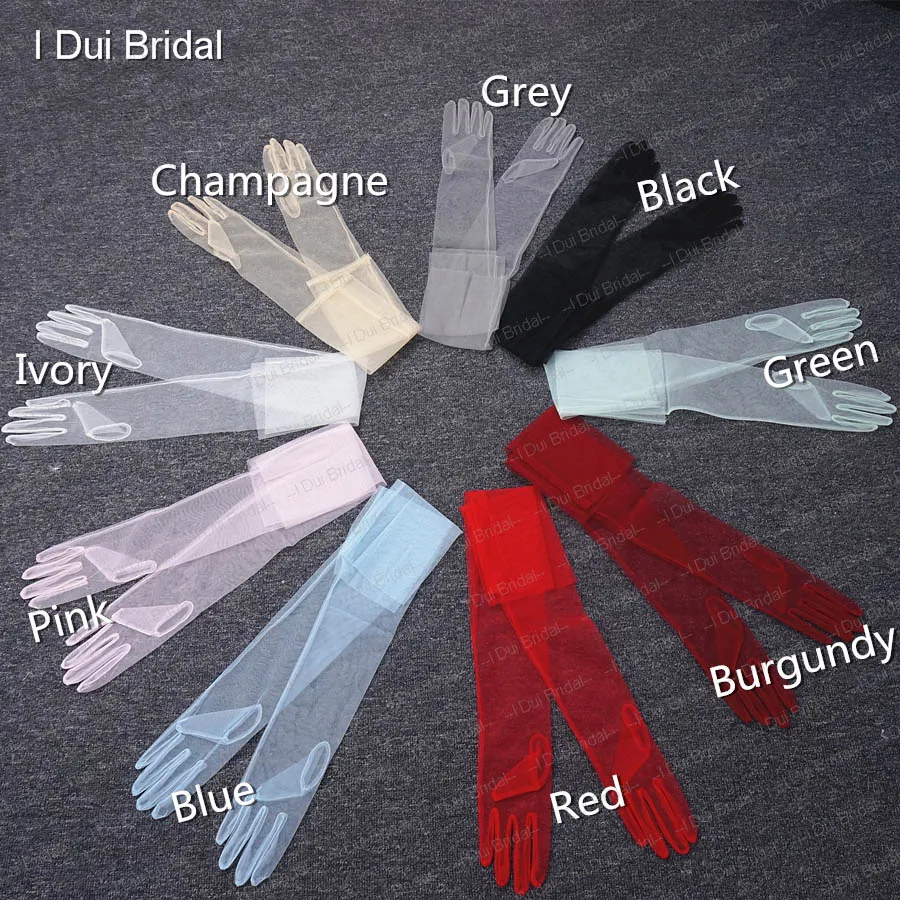 Прозрачные тюлевые перчатки свадебные перчатки до локтя 9 цветов аксессуары для фотосессии перчатки для Хэллоуина DIY перчатки для ногтей
