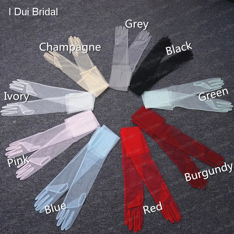 

Sheer Tulle Gloves Wedding Bridal Gloves Elbow Long 9 Color Photo Shooting Accessory Halloween Gloves DIY Nail Gloves