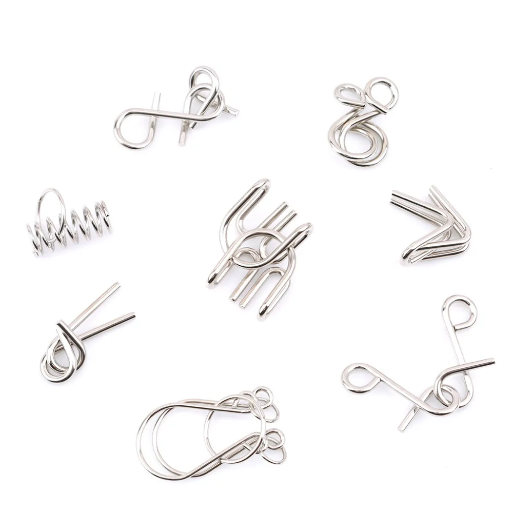Hot Selling 8pcs/set Metal Wire Puzzle IQ Mind Brain Teaser Puzzles Game For Adults And Kids Eeducational Toy