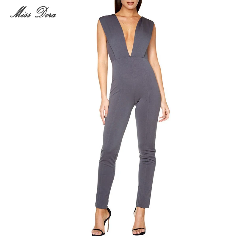 Buy 2016 summer Women New Runway Jumpsuit Capris Knitted Skinny Deep V Neck