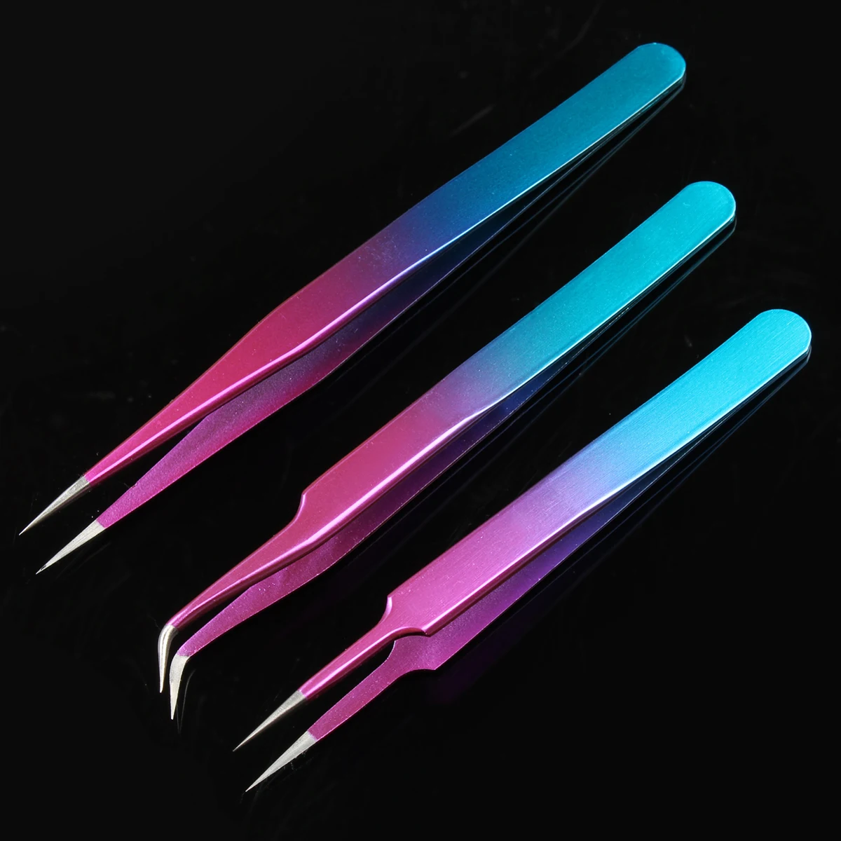 

3 Style Rainbow Stainless Steel Anti-Static Eyelashes Tweezers Clip Straight Curved Makeup False Eyelash Extension Tweezer Tool