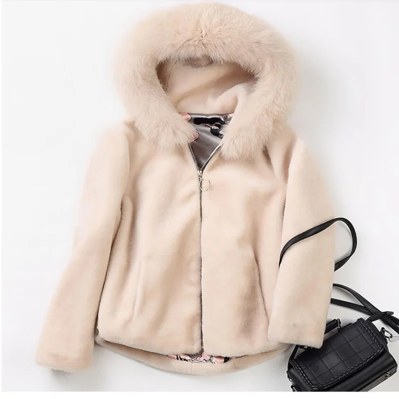 

Maylofuer real fox fur collar hood coat natural lamb fur jacket women fur coats