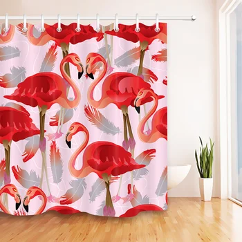 

High Quality Red Pink Flamingo Tropical Animal Shower Curtain Waterproof Polyester Washable Bath Curtains for Bath Tub Decor