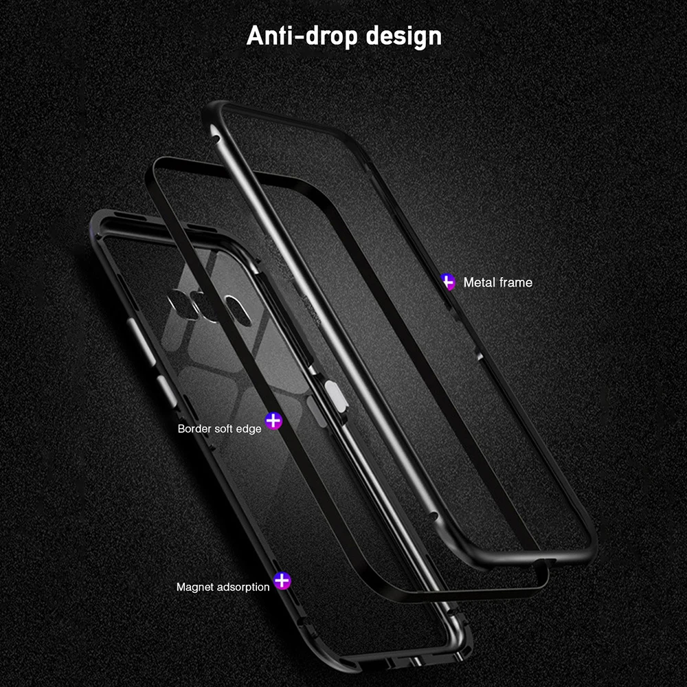 OTAO 360 Magnetic Metal Case For Samsung Galaxy S9 S8 S10 Plus S7 Edge A5 Tempered Glass Back Magnet Cover Note 9 8 Cases Coque