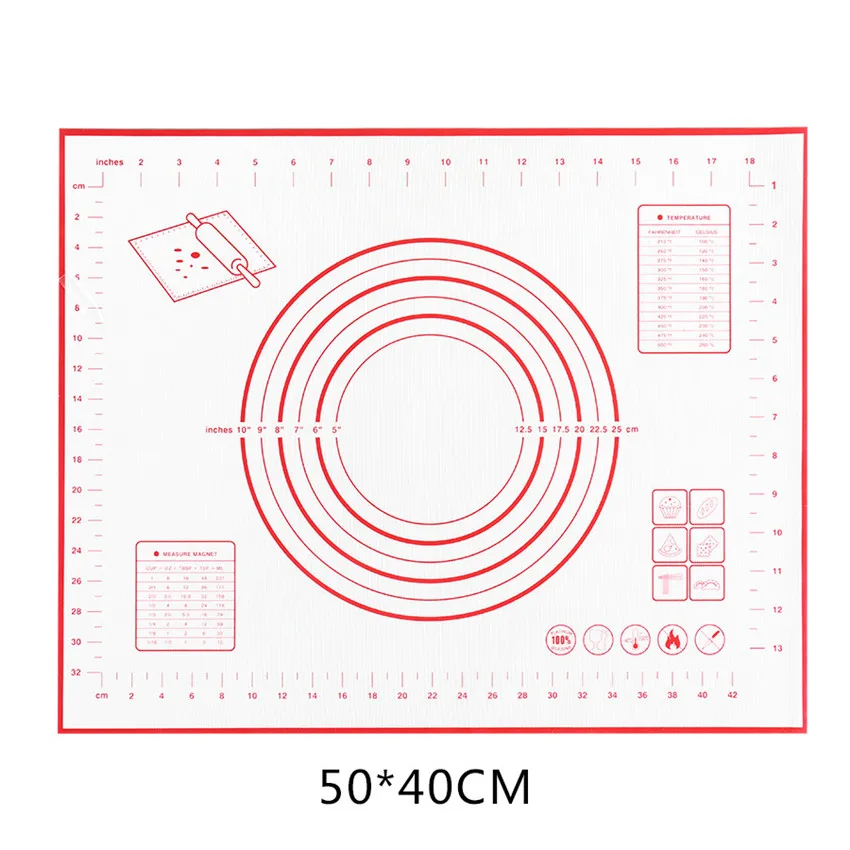 Антипригарный силиконовый коврик для выпечки многоразовый коврик для выпечки шкала прокатки теста коврик для замеса приготовления выпечки Кондитерские инструменты для кухни 1 шт - Цвет: 50x40cm