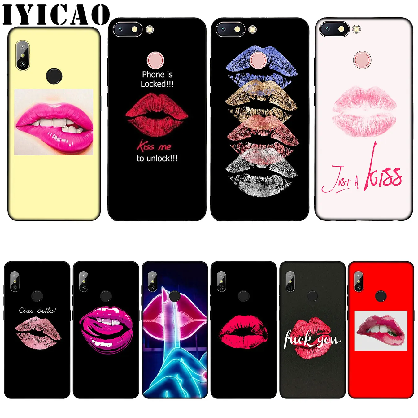 

IYICAO Kiss With Lips Remarkable Popular Silicone Soft Case for Xiaomi Redmi 6A 5A Note 8 7 4 4X 5 Plus 6 Pro Black TPU Cover