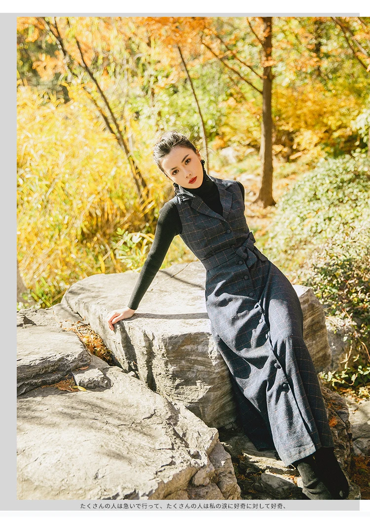 TANG Spring Autumn Velvet Dress Women's Black Vintage Wool Elegant Bodycon Party Dresses Plaid Long Maxi Dress vestidos (6)