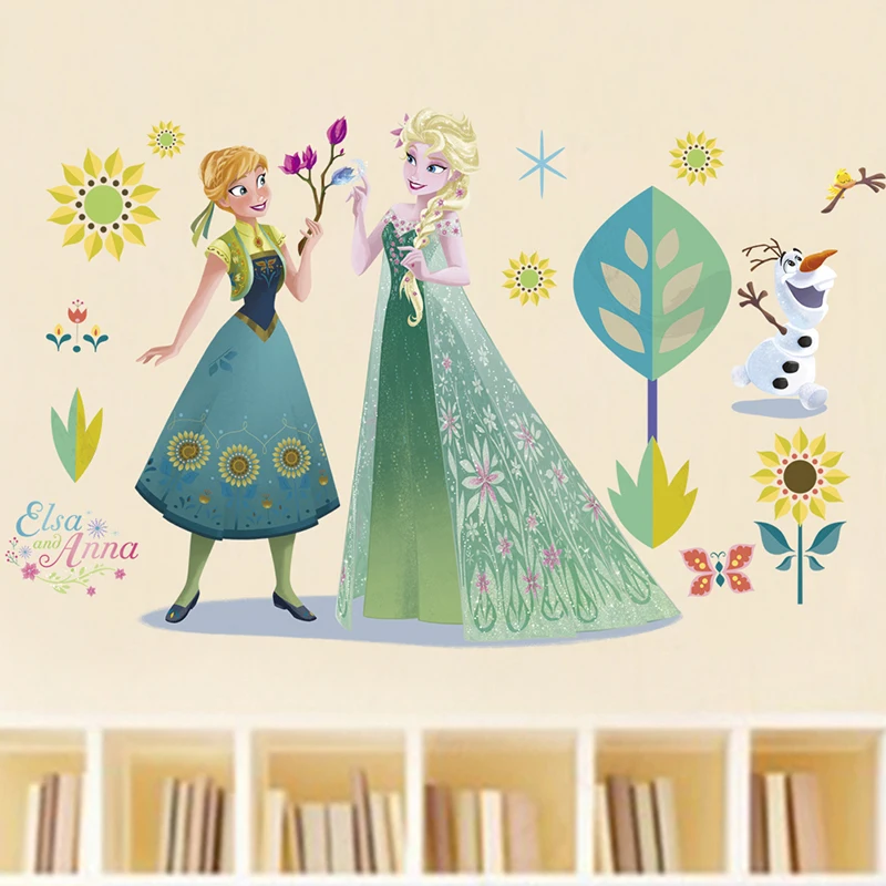 Cartoon Elsa Anna Princess Garden PVC Wall Stickers For Kids Room Home Decoration DIY Anime Mural Art Frozen 2 Movie Wall Decals