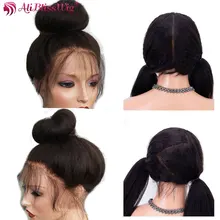 Italian Yaki Full Lace Human Hair Wigs For Black Women Kinky Straight Lace Front Wigs Brazilian Remy Pre Plucked Bleached Knots