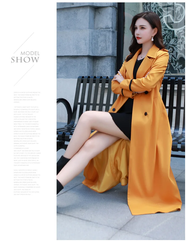 Повседневное женское пальто весна осень 2019 Новое поступление Женская Одежда модное желтое пальто длинный Тренч плюс размер кардиган