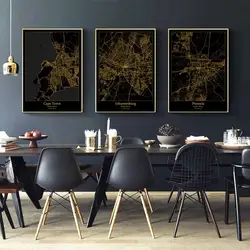 Кейптаун Йоханнесбург Претория Южная Африка город карта черный и золотой карта холст искусство печать настенные картины для гостиной без