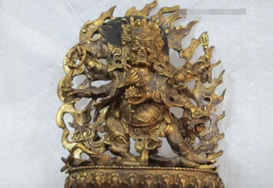 Collectible bronze S2199 Tibet vintage Bronze gild Fire clouds backlit Buddha Six-arm Mahakala statue | Дом и сад