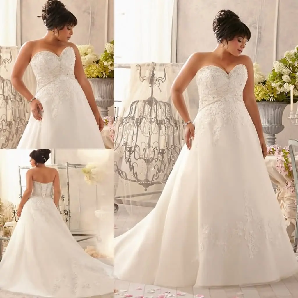 empire waist plus size wedding dress sweetheart lace appliqued lacing