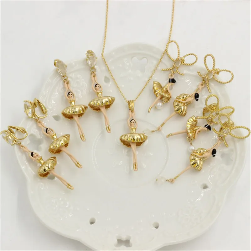 

High Quality Ballet Dancer ballerinas Earring Necklace Jewelry Sets For Women Lady Party Accessories Elegant All-match