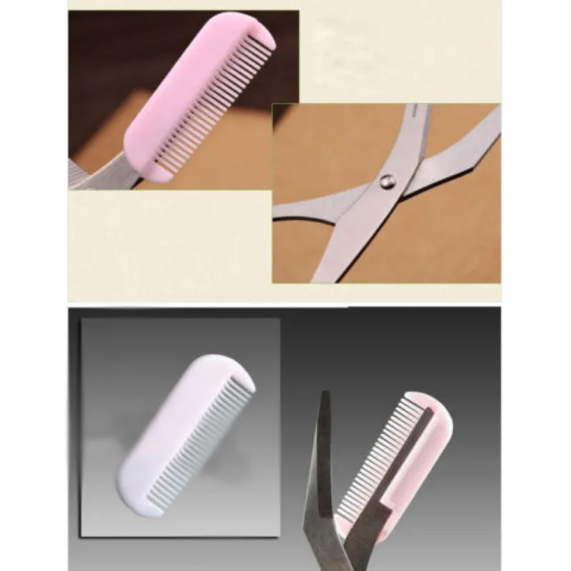 Shellhard 1pc Portable Women Eyebrow Trimmer Scissors Comb Eyelash Hair Cutter Remover For Makeup Tool