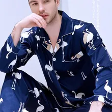 Мужской костюм с длинными рукавами, домашняя одежда из шелка и атласа, одежда для отдыха, одежда для сна для студентов, большие размеры, все сезоны, ночное белье J042