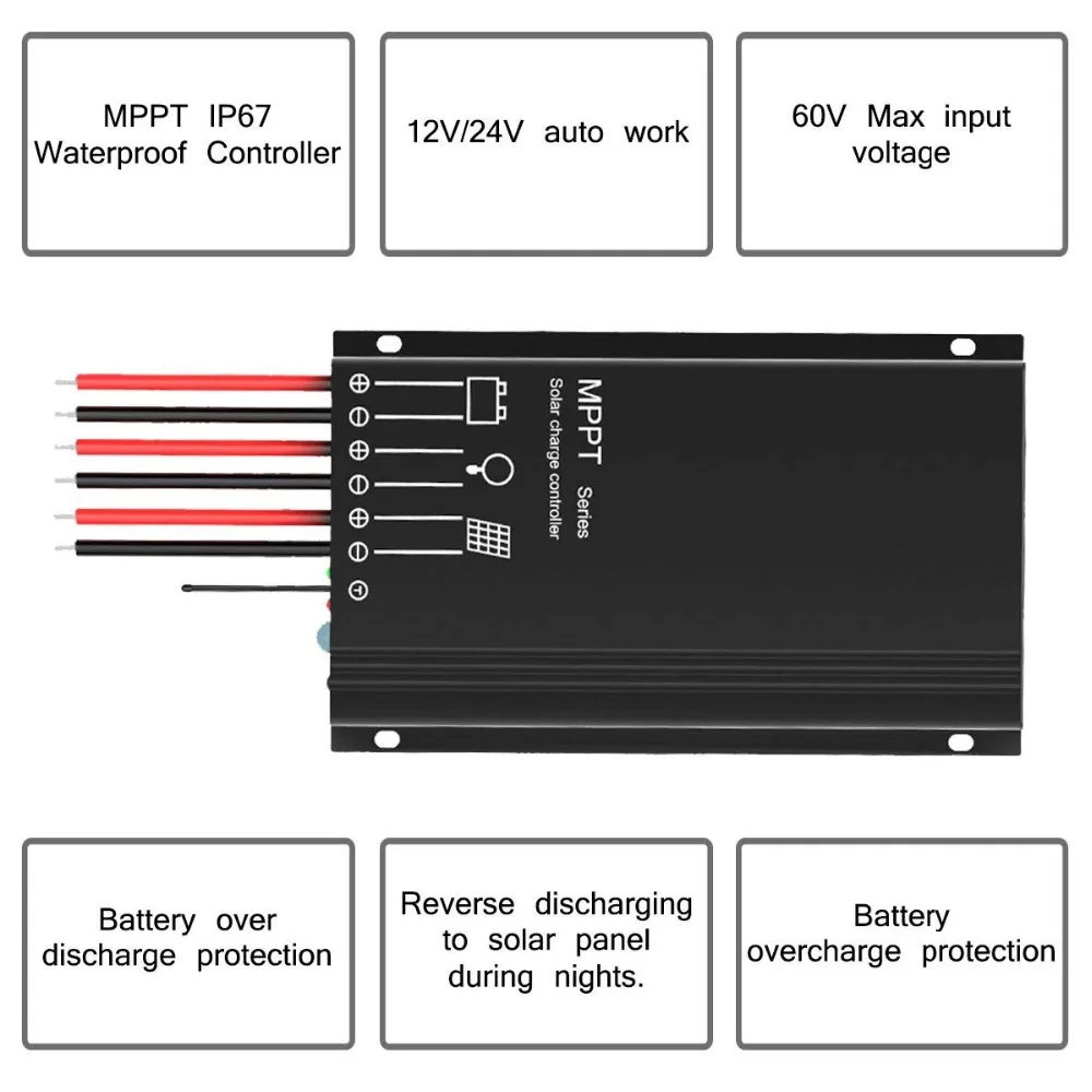 MPPT Контроллер заряда IP67 Водонепроницаемый 15A Солнечный контроллер для литиевых батарей светодиодный дисплей и таймер нагрузки Установка Макс PV 60 в