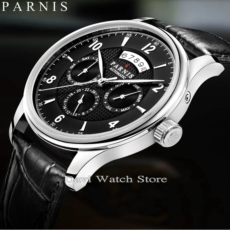 

Parnis 42mm Sapphire Glass black dial 26 jewels miyota Automatic mens Watch