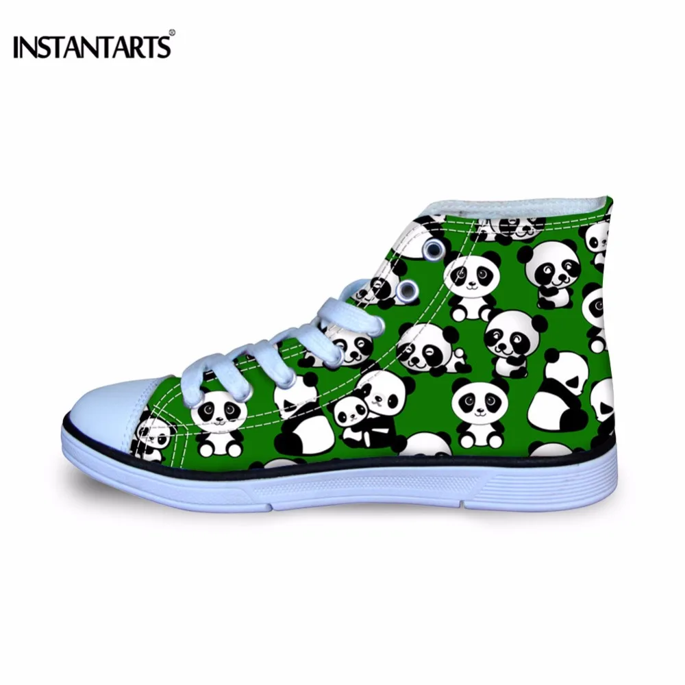 

INSTANTARTS New Arrival Kids Sneaker Shoes Cartoon Panda Printing Girls Boys High Top Canvas Shoes Childrens Lacing Sport Shoes
