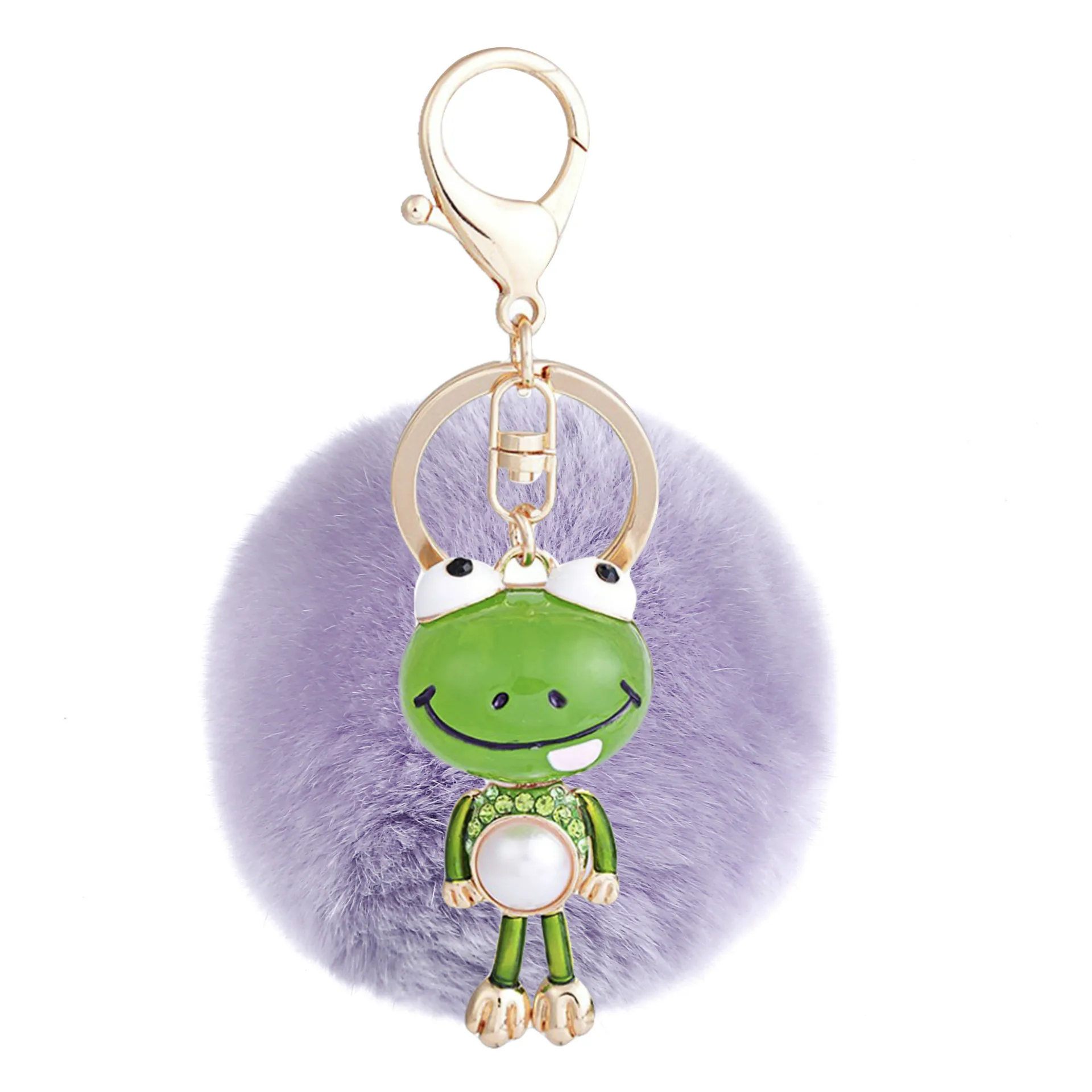 

Cute Frog Car Key Chain Fashion woman Handbag hanging ornaments Pom Pom Charm Key Ring hanging gifts
