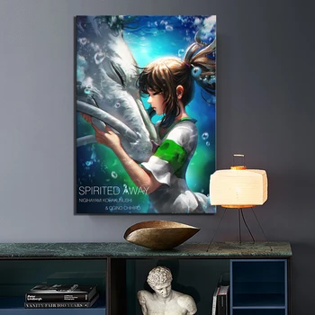 

HD Anime Poster Picture SPIRITED AWAY NIGIHAYAMI KOHAKUNUSHI&OGINO CHIHIRO Fan Art Canvas Paintings for Girls Room Wall Decor