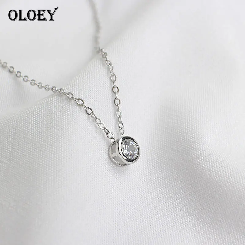 OLOEY, настоящее 925 пробы, серебряные ожерелья и кулоны, простые маленькие круглые циркониевые кулоны для женщин YMN032