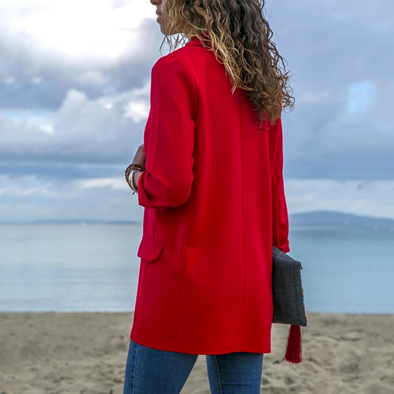 2019 Work Ol Suit Women Office Long Sleeve Blazer Notched Outfits Female Autumn Summer ladies Suits Blue Black Red